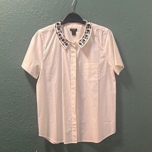 J. Crew White Button Down Shirt with Embellished Collar